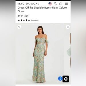 Mac Duggal Green Strapless Floral Gown. Never worn. Gorgeous!